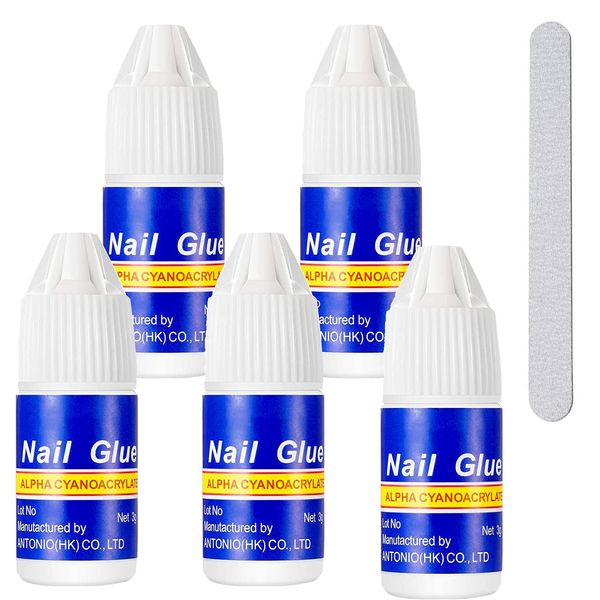 5PCS Extra-Strong Nail Glue, Quick Dry Super Strong Nail Tip Adhesive Bond Glue DIY Nail Polish Adhesive Salon Professional Quality