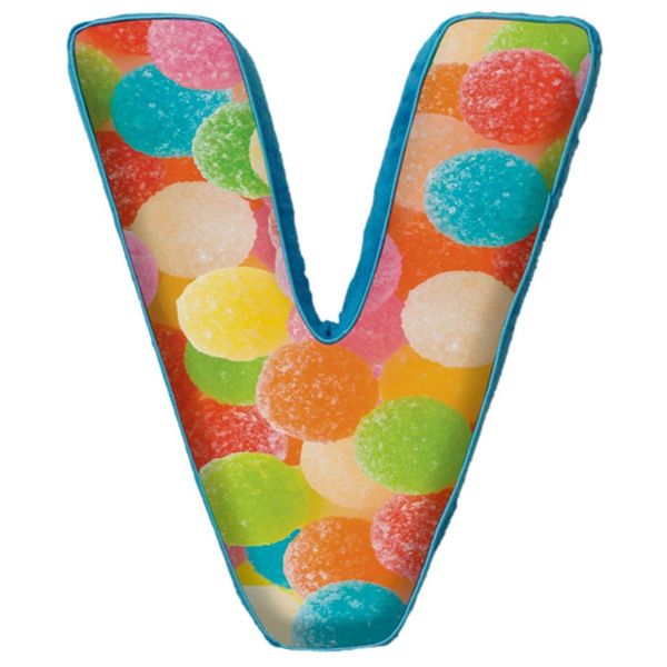 iscream Lettermania V Initial 16" Gumdrop Print Fleece Back Microbead Pillow