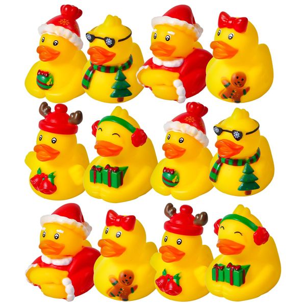 12pcs Christmas Rubber Ducks, 6 Styles Interesting Assorted Rubber Ducks Xmas Duck Bath Ducky Toy Floating Bathtub Toys for Kids Baby Shower Christmas Party Holiday Festival Gift, Jeeps