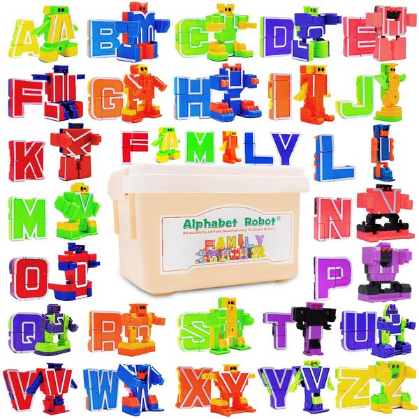 26 Pieces Alphabet Robots for Kids Alphabet Learning Toys, Alphabots Transform Letters for Educational ABC Learning Toys for Kids Ages 3-5, Carnival Prizes, Classroom Rewards, Toddler Birthday Gift