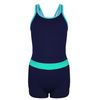 Aquarti Girls' Swimming Costume - Sports Swimsuit Girls with Leg and Racerback, Chlorine Resistant, Dark Blue / Green, 146
