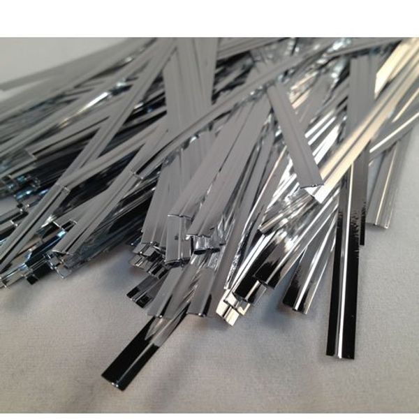 100 Silver 4" (100mm) Metallic Twist Ties / Bag Sealers Coloured Plastic with Wire