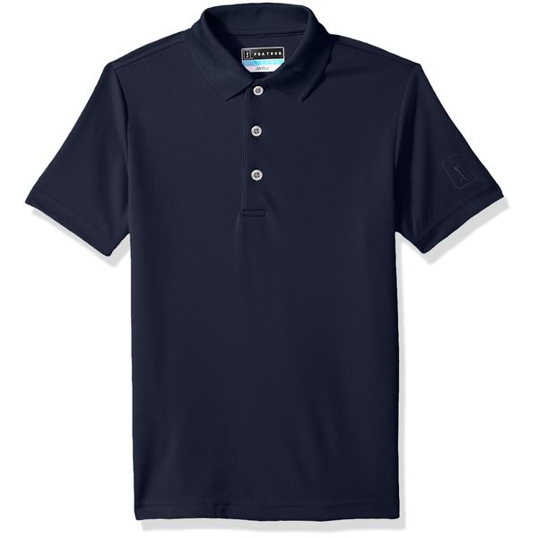 PGA TOUR Boys Short Sleeve Airflux Solid Golf Polo-Shirt, True Navy, Small (8)