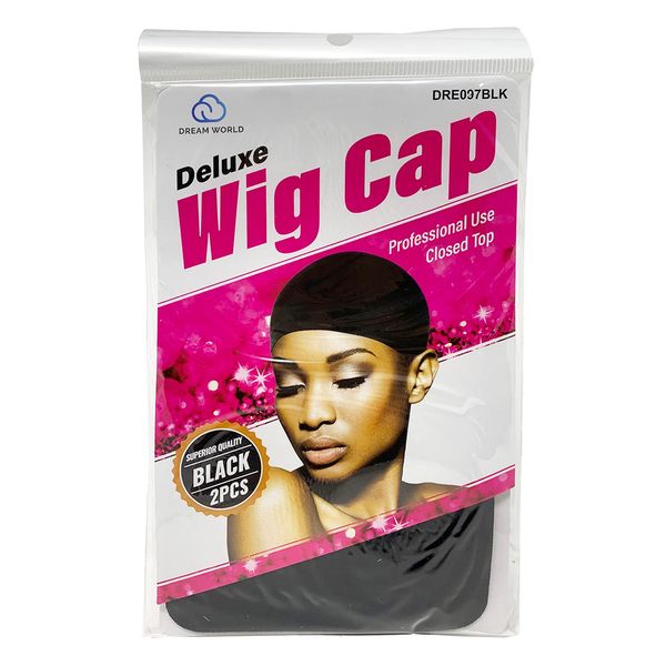 DREAM Deluxe Wig Cap Black 2 pc (Model: 097 BLACK), Spandex cap, Wig cap, Mesh cap, Snood, Hair net, Fish net