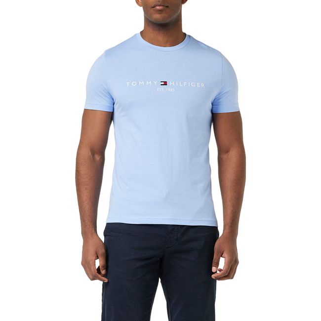 Tommy Hilfiger Herren T-Shirt Kurzarm Tommy Logo Rundhalsausschnitt, Blau (Vessel Blue), EveryMarket
