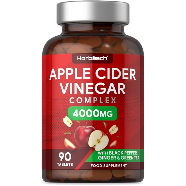 Apple Cider Vinegar Tablets 4000mg | 90 Count | High Strength Complex with Black Pepper Ginger and Green Tea | Vegan and Vegetarian | by Horbaach