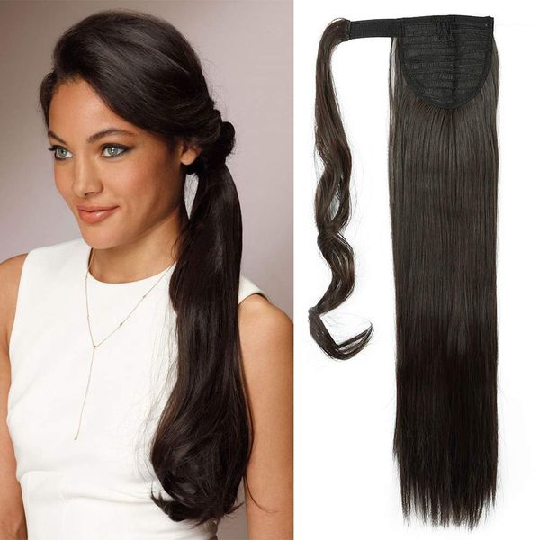 23" Inch Wrap Around Ponytail Hair Extensions [Dark Brown] Straight Silky One Piece Ombre Clip in Hairpiece For Women