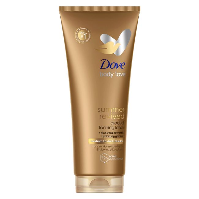 Dove Summer Revived Medium to Dark Gradual Tanning Lotion for a gradual tan and natural, radiant glow non‑greasy self-tan for all skin types 200 ml