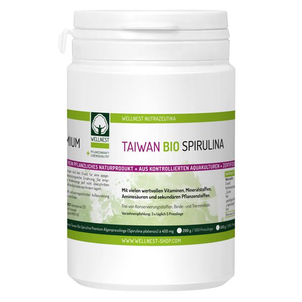 Wellnest Bio Taiwan Spirulina | Detox Superfood mit hochwertigem Protein | Blaualgen vegan | 2500 Presslinge à 400 mg