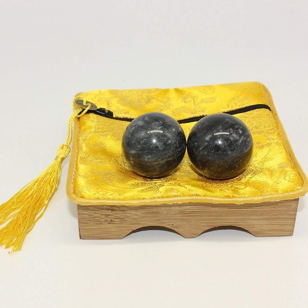 BRABUD Marble Hand Balls Dark Grey Chinese Health Exercise Baoding Balls Stress Relief 1.4'' BS004