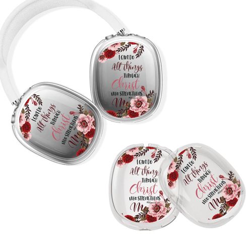 WIRESTER Clear TPU Skin Protector Cover Soft Headphone Case Anti-Scratch Earcup Cover Compatible with Apple AirPods Max - Christian Bible Verses Philippians 4:13