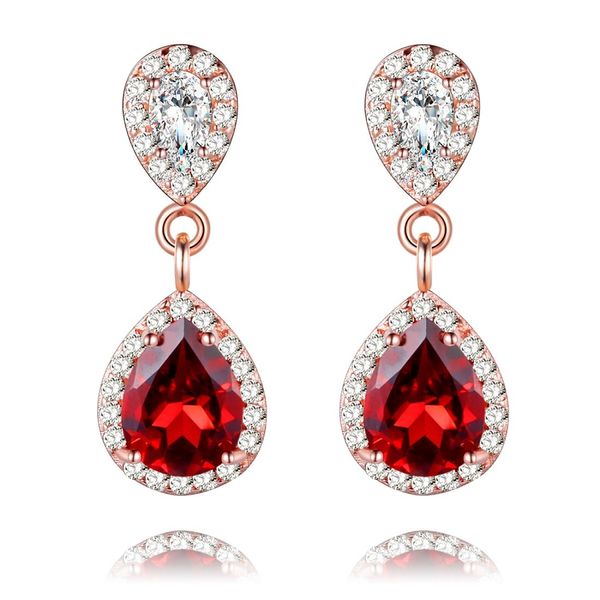 Uloveido 925 Sterling Silver Pear Cut Natural Red Garnet Teardrop Stud Earrings Rose Gold Plated Drop Dangle Earrings for Women FR015