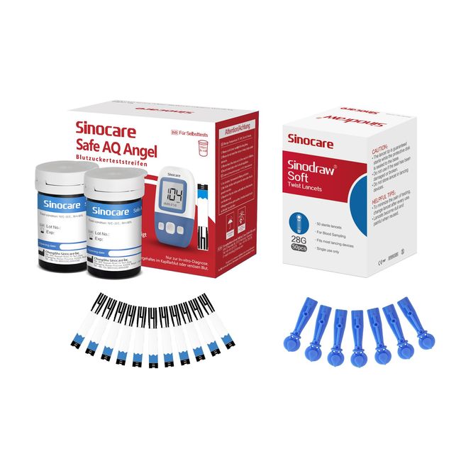 sinocare Blutzuckerteststreifen Set, Teststreifen Blutzucker 50 & Blutlanzetten 50, Safe AQ Angel Blood Sugar Test Strip zur Blutzucker-Kontrolle Blutzucker Messen