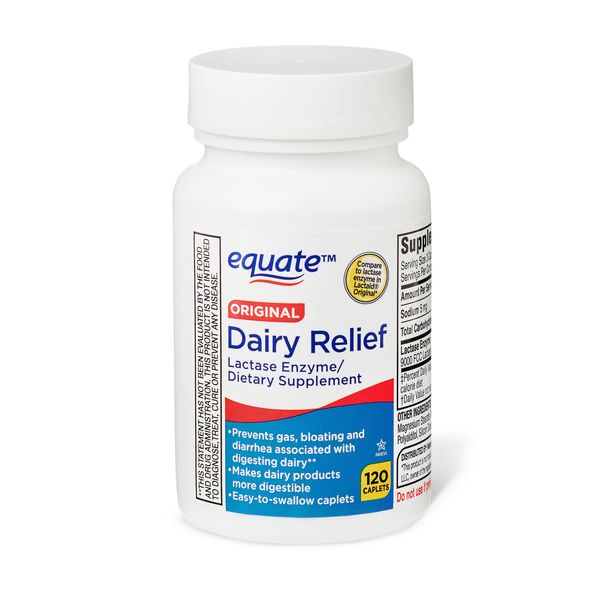 Equate Dairy Relief Caplets Original Support Diarrhea Easy-to-swallow 120 Count
