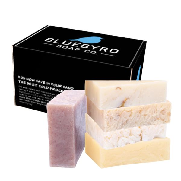 Bluebyrd Soap Unscented Natural Bar Soaps 5 Pack Variety | Chemical Free, No Fragrance, or Dyes | Gentle Bar Soap For Extremely Sensitive Skin- Oatmeal, Aloe, Clay, Shea Butter (Unscented)