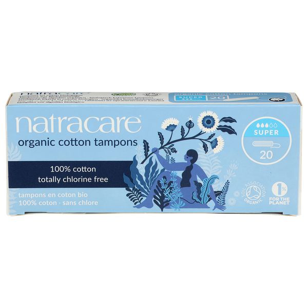 Natracare Non-Applicator 100% Organic Cotton Tampons, Super, Totally Chlorine Free, Biodegradable and Compostable (12 Pack, 240 Tampons Total)