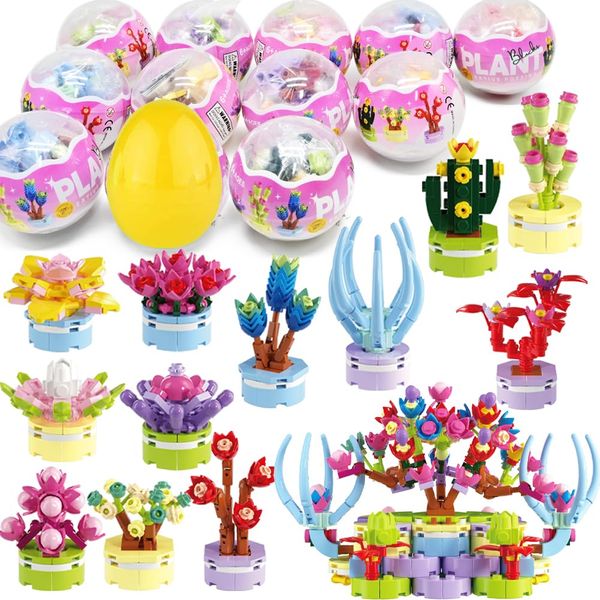 UMEELR Succulent Plants Building Blocks, Egg Pre Filled Easter Surprise Toys for Kids Easter Party Favors