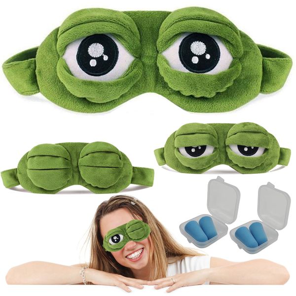 Mascherina per Dormire Donna, 3d Mascherina Occhi per Dormire, Cartone Animato Lanugine Benda Sleep Mask Rana Maschera per Dormire Divertente (1)