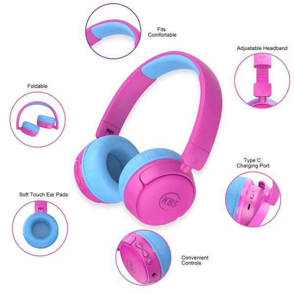 Contixo KB5 Kids Wireless Bluetooth Headphones - Pink