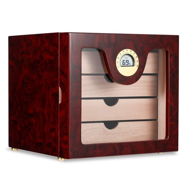 Woodronic Handmade Cigar Humidor Cabinet 50 to 100 Counts, Spanish Cedar Lining, 4-Layer Cedar Trays, Large Capacity Cabinet with Hygrometer and Humidifier, Rosewood Finish, Great Gift for Father