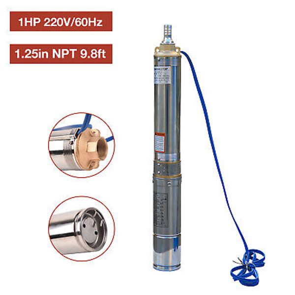 1HP 4" Deep Well Pump Stainless Steel Submerside Pump 33GPM 207ft 220V/60HZ