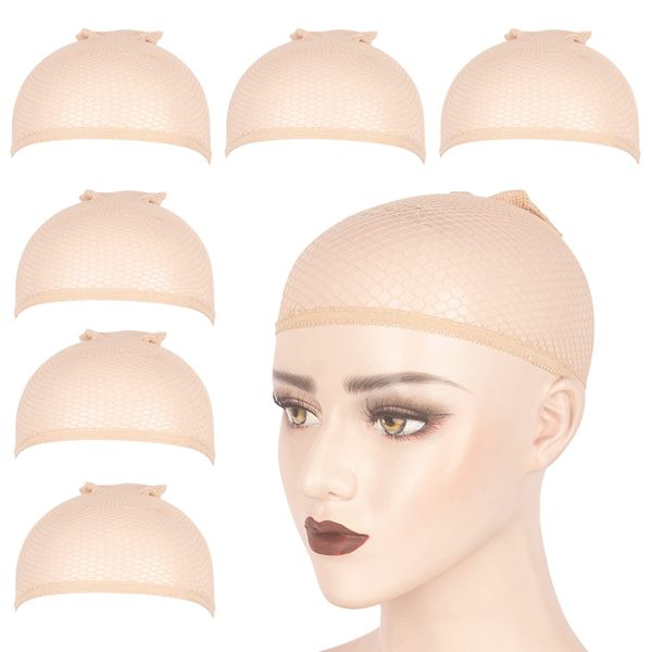 WeKen Individual Package Wig Cap, 6PCS Beige Mesh Wig Cap Net, Two End Open Mesh Net Wig Caps, Liner Weaving Caps for Women, Men, Kids