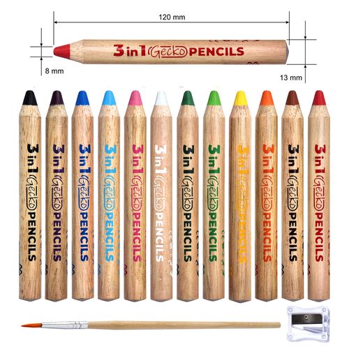 colozoo 3 In 1 Color Pencils | 12 Colors Set inc. Brush And Sharpener | Non-Toxic And Vegan Colors For Ages 3 And Up