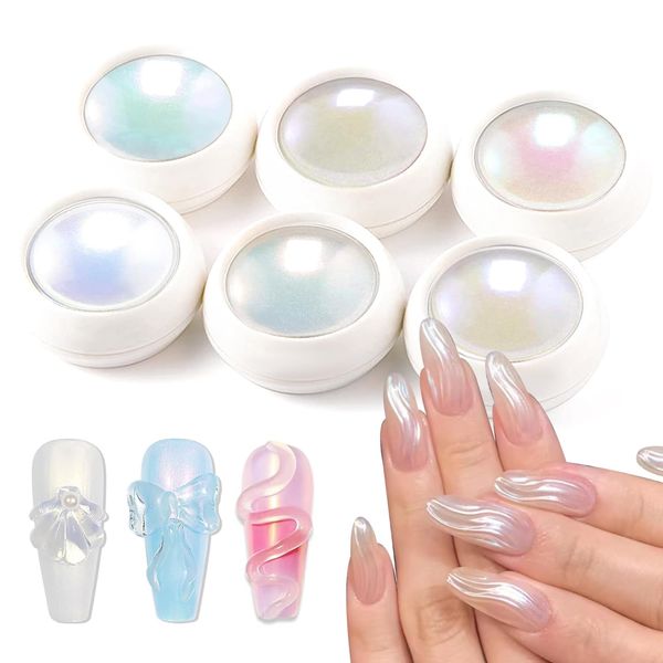 Chrome Nail Powder【2024 Upgrade】Mirror Effect Nail Powder, Pearl Chrome Nail Powder for Gel Nails, 6 PCS Glazed Donut Nail Powder, High Gloss White Chrome Powder For Nail Art Design