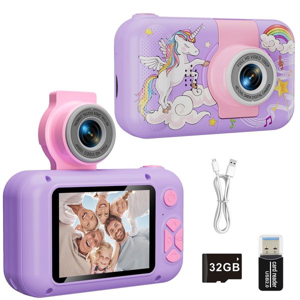 ARNSSIEN Kids Camera Toys for 3 4 5 6 7 8 9 10 11 12 Year Old Girls/Boys,Kids Digital Camera for Toddler,Christmas Birthday Festival Gifts for Kids,Video Selfie Camera for Kids with 32GB TF Card