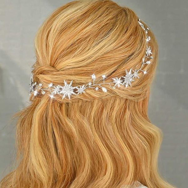 CASDRE Star Hair Vine Rhinestone Bride Wedding Headband Bridal Headpieces Crystal Hair Accessories for Women and Girls (B Silver)