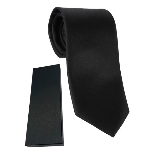 koruha Necktie, Black, 100% Silk Necktie, Men's Black, Solid, Ceremonial Occasions, Going Out of the Night, Memorial Services, Formal, Black