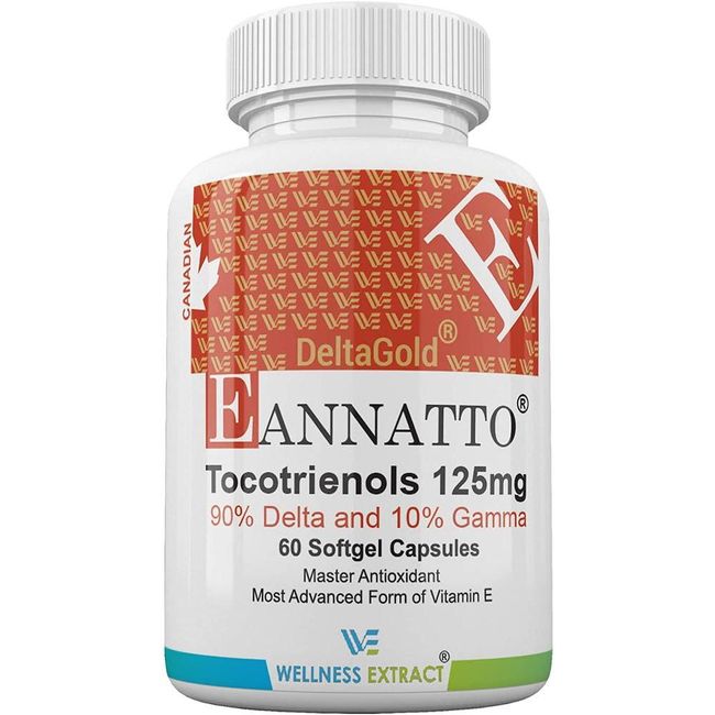 E Annatto Toctrienols Deltagold 125mg Vitamin E Tocotrienols 60 Softgel Tocoperrol Free & (90% Delta & 10% Gamma) (Pack of 1)