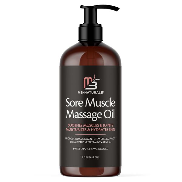 Arnica Sore Muscle Massage Oil for Massage Therapy - Anti Cellulite Massage Oil with Collagen Stem Cells Arnica and Menthol - Multipurpose Instant Absorption Full Body Massage Oil by M3 Naturals