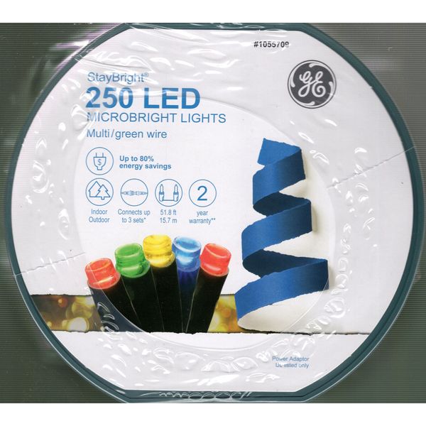 GE 1055709 250CT MULTI COLOR MICROBRIGHT LED 52' GREEN STRING - NEW!