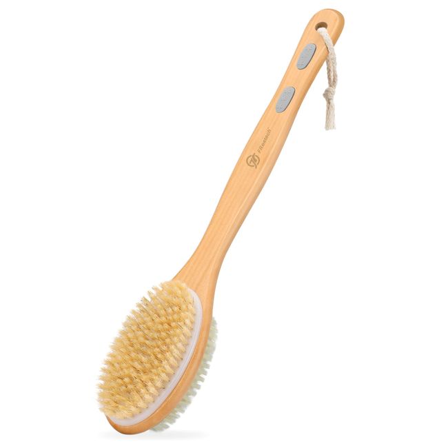 Shower Brush with Natural Bristle - Long Bamboo Handle Bath Body Brush for  Wet or Dry Brushing - Improves Blood Circulation, Exfoliating Skin