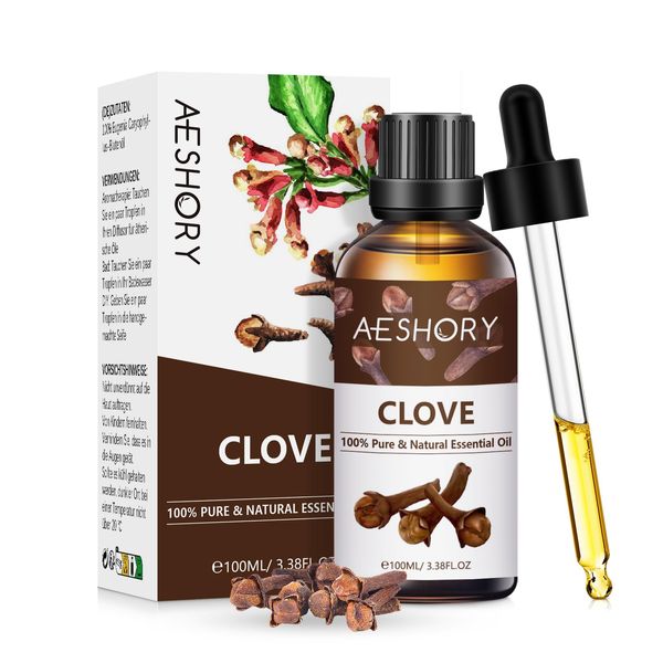 AESHORY Clove Essential Oils 100ml, Pure Natural Clove Bud Oil Essential Oil for Diffusers for Home, Aromatherapy, Toothache, Skin Care, Perfume Making