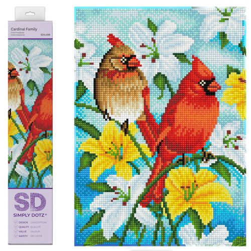 DIAMOND DOTZ Cardinal Family Birds Diamond Painting Kits for Adults - Diamond Art Kits a Relaxing Creative Craft Kit with Dotz Gems 13.8"x9.8"