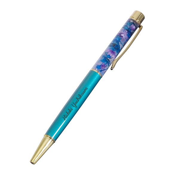 MokuMoku Herbarium Ballpoint Pen, Finished Product, Name Engraving, Refill with Pen Case (Blue x Turquoise)