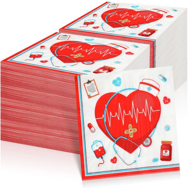 200Pcs Thank You Nurses Napkins,2024 Nurses Week Disposable Paper Napkins Paper Dinner Hand Towels for Nurse Day Rn Paramedic Medical Doctors Nursing School Graduation Party Decorations