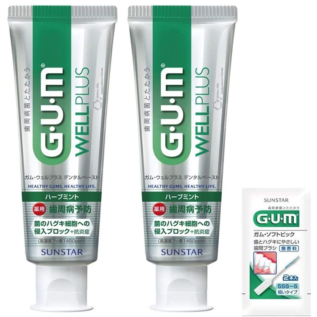 GUM Well Plus Peripheral Disease Prevention Toothpaste Herb Mint 2 Packs + Bonus Included