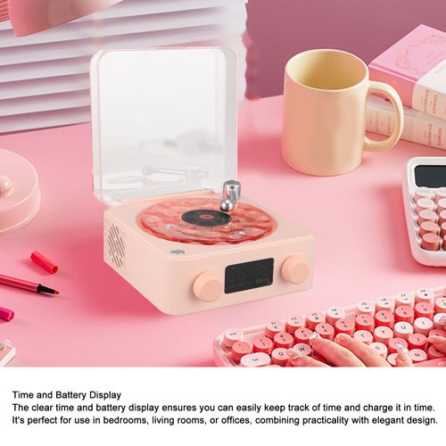 FOSA Record Player Style Speaker, Night Light and Time Display 3 in 1 Mini Speaker with Loud Volume and Rich Bass, for Bedrooms (#2)