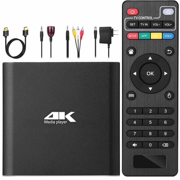 Media Player 4K Multimedia Player Media Player Resolution 4096*2160p @60fps Full HD Digital Signage PR Support Micro SD Card/USB Drive/External Hard Drive HDMI/AV Component Output, Video, Music,