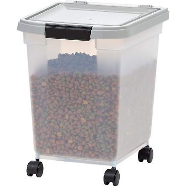 IRIS USA WeatherPro Airtight Dog Food Storage Container, 25 lbs, Clear/Gray