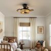 28'' Retractable Ceiling Fan with Lights, Flush Mount Small Caged Low Profile Ce