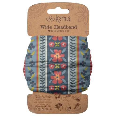 Karma Frida Headband for Women - Wide - Fabric Headband and Stretchy Hair Scarf - Blue Floral