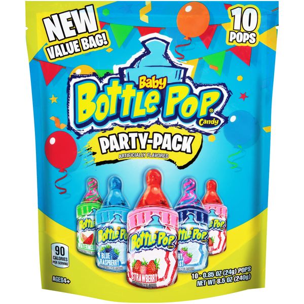 Baby Bottle Pop Easter Candy Party Pack 10 Count Variety Individually Wrapped Lollipops w/ Powdered Sugar Dip In Assorted Fruity Flavors - For Easter Parties, Easter Basket Stuffers & Kids Gifts