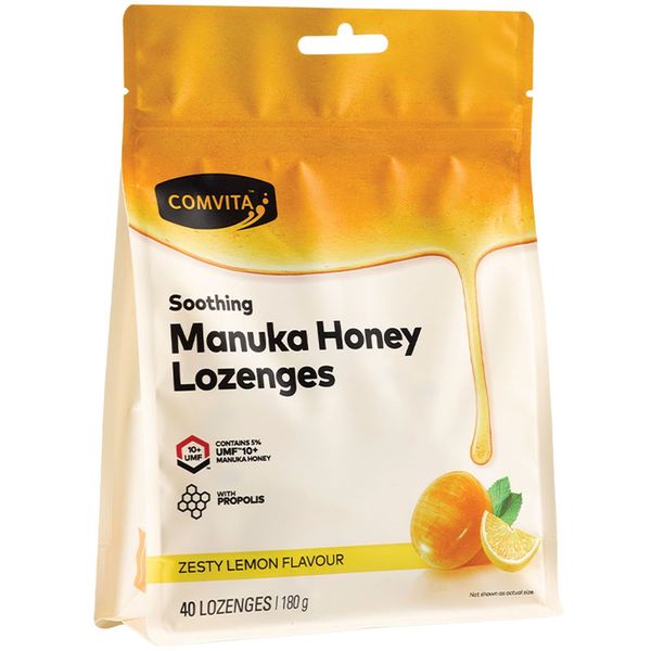 Comvita Manuka Honey Lozenges with Propolis Lemon and Honey 40 Lozenges, 1 Pack, Basic