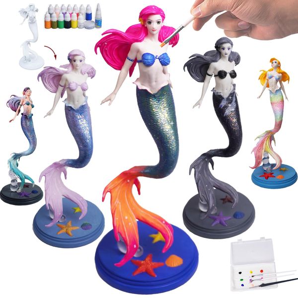 DecorSmart Figurine Arts and Craft Kits for Kids Boys Girls Ages 8-12 4-8 4-6 6-8 6-9, 3D Paint by Numbers Kit for Kids The Little Mermaid Arts and Crafts Gifts Toys (Little Mermaid)