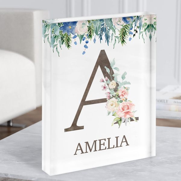 Fingerprint Designs Floral Any Name Initial A Personalised Acrylic Block