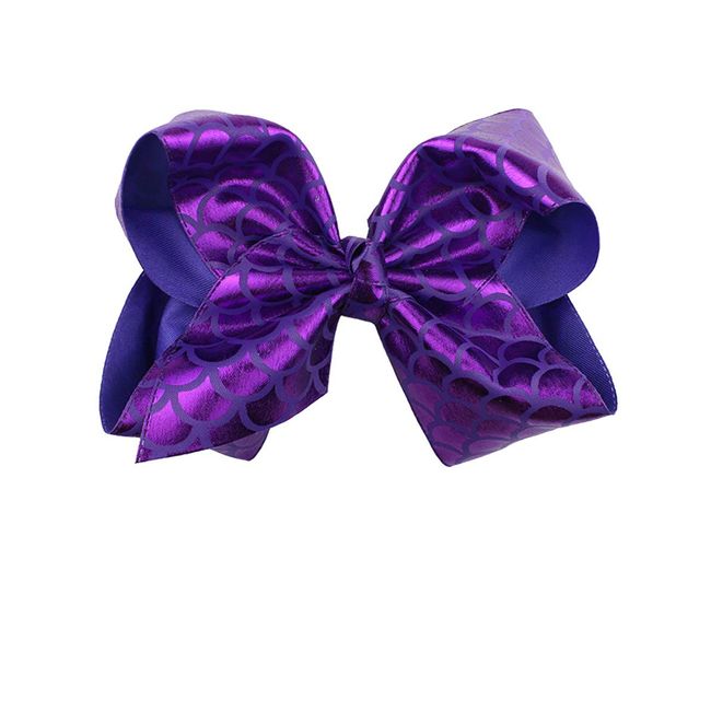 Girls Large Bow Hairpins Mermaid Fish Scale with Alligator Clip Hairgrips JB32 (-Purple-, 7.8 Inch)